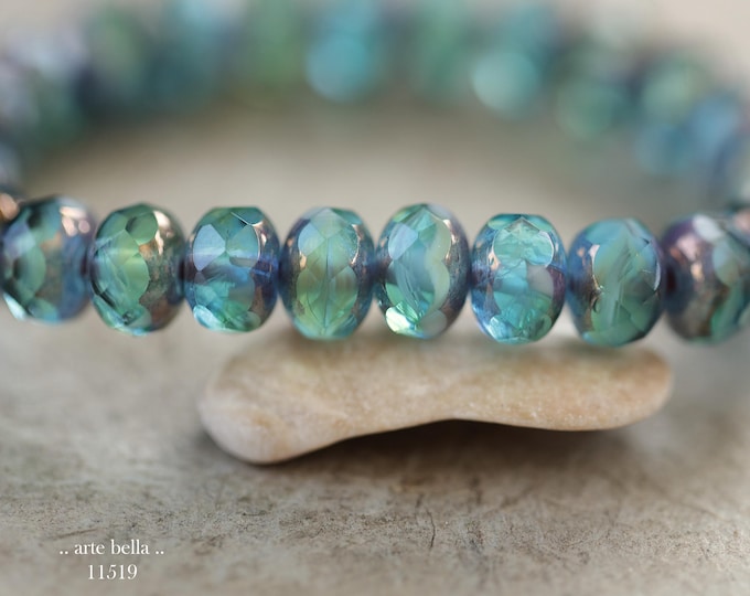 New .. BRONZED BLUE APPLES .. 25 Premium Czech Glass Faceted Rondelle Bead Mix 6x9mm (11519-st) .. jewelry supplies