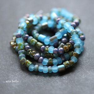 premium glass beads .. ICY SKY SEEDS .. 20&quot; Strand Picasso Czech Glass Aged Seed Bead Mix Size 6/0 4x3mm (9776-st) .. jewelry supplies