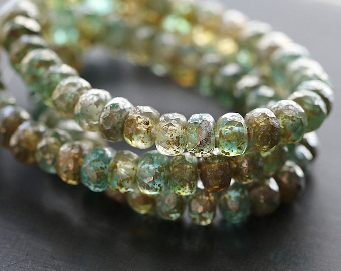 ANTIQUE RIVER BABIES .. 30 Premium Picasso Czech Faceted Rondelle Glass Beads 3x5mm (8630-st)