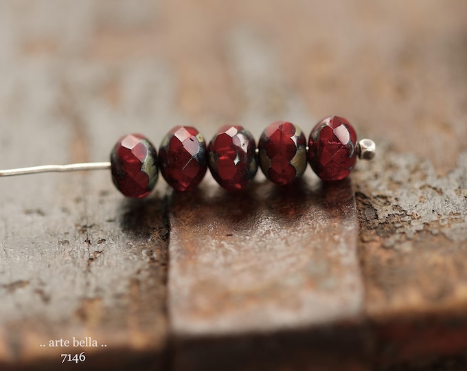 last ones .. RED HOT POPS .. 25 Premium Picasso Czech Glass Faceted Rondelle Beads 5x7mm (7146-25) .. jewelry supplies