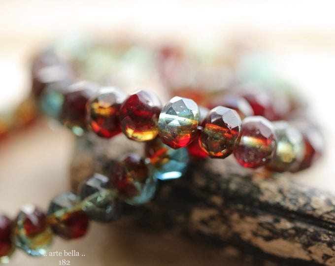 UMBRIAN SKIES .. 25 Premium Fire Polished Czech Glass Rondelle Beads 6x8mm (182-st) .. jewelry supplies