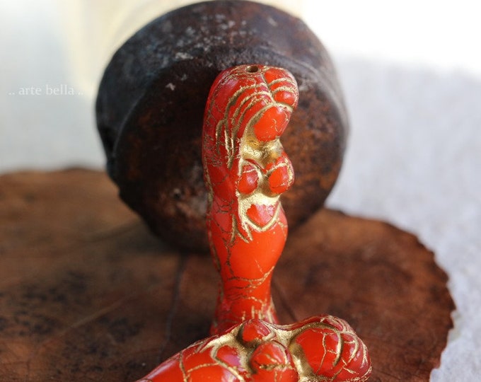 GOLDEN ORANGE MERMAID .. 2 Premium Czech Glass Mermaid Beads 5x25mm (8636-2) .. jewelry supplies