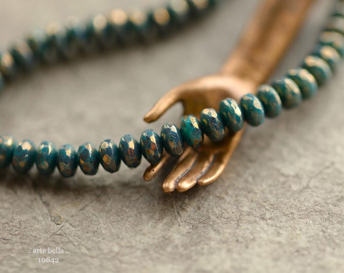 GOLDEN BRONZE TEAL Bits .. New 50 Premium Czech Glass Faceted Rondelle Beads 2.5x4mm (10842-st) .. jewelry supplies