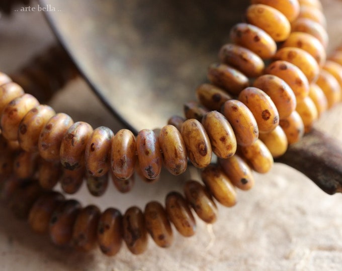TOASTED CARAMEL DISCS .. 50 Premium Picasso Czech Glass Disc Spacer Beads 6x3mm (8698-50)