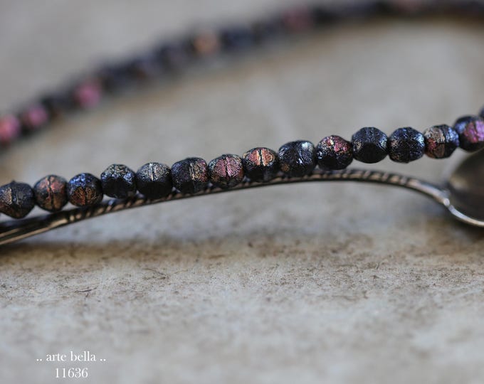 New .. MYSTIC MIDNIGHT BEBE Nuggets .. 50 Etched Czech Glass Faceted English Cut Beads 4mm (11636-st) .. jewelry supplies