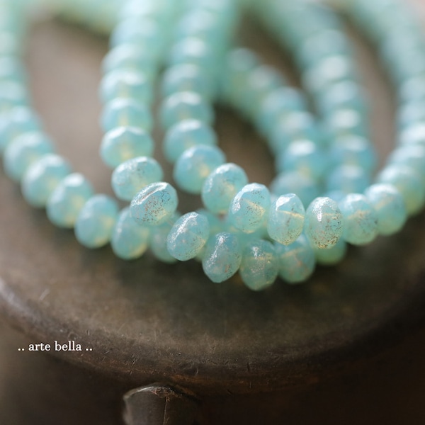 SILVERED BABY BLUES .. 30 Premium Czech Glass Faceted Rondelle Beads 5x3mm (9811-st)