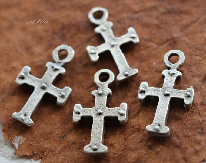 DECO CROSS No. 80 .. 4 Mykonos Greek Cross Charm Beads 9x15mm (M80-4)