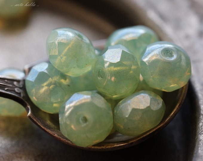 back in stock .. GREEN CASHMERE .. 25 Premium Czech Glass Faceted Rondelle Beads 6x8mm (4880-st) .. jewelry supplies
