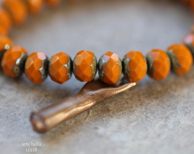New .. EARTHY OCHRE .. 25 Premium Picasso Czech Glass Faceted Rondelle Beads 6x9mm (11218-st) .. jewelry making supplies