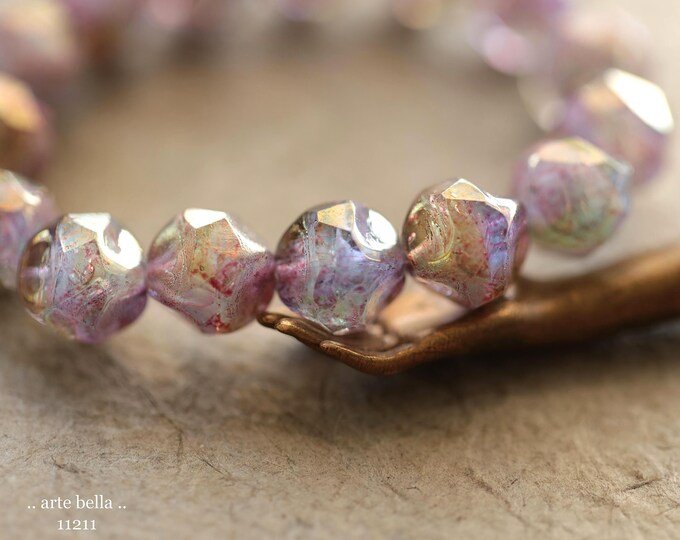 GOLDEN PINK NUGGETS .. New 15 Premium Czech Glass Baroque Central Cut Beads 9mm (11211-st) .. jewelry making supplies