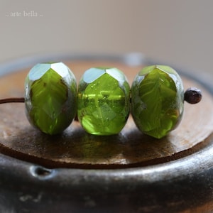 premium glass beads .. GRASSHOPPERS .. 25 Picasso Czech Glass Faceted Rondelle Beads 6x9mm (8200-st) .. jewelry supplies