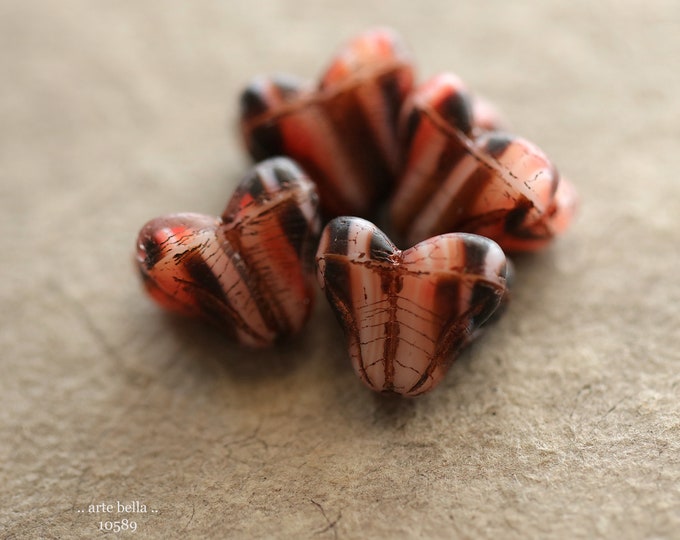 BRONZE AUTUMN BELLS .. 4 Premium Matte Czech Glass Bell Flower Beads 11x9x13mm (10589-4) .. jewelry supplies