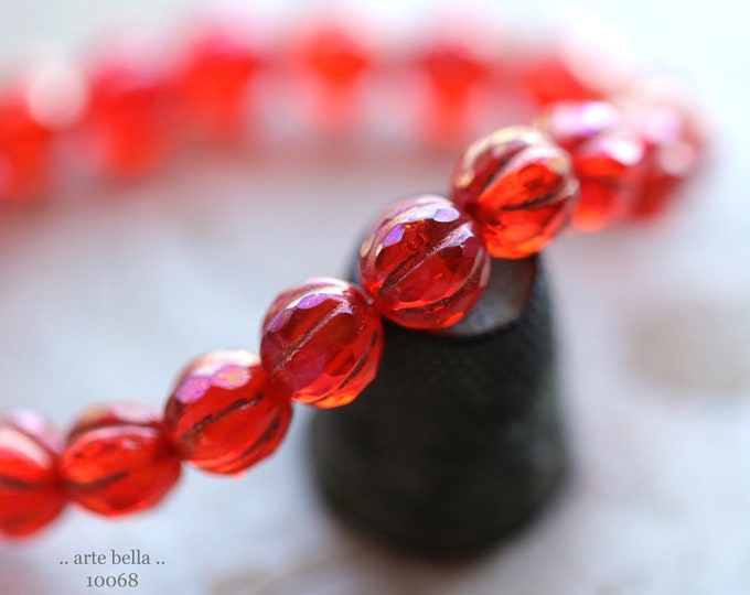 Mystic COPPERED LADYBUG GLITZ No. 3 .. 20 Premium Czech Glass Faceted Melon Beads 8mm (10068-st)