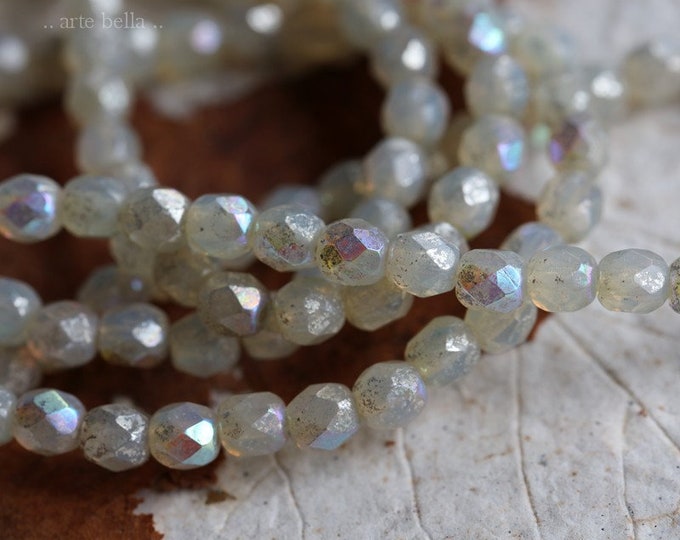 premium glass beads .. MYSTIC OPAL BITS 4mm .. 50 Czech Glass Faceted Round Beads (7150-st) .. jewelry supplies