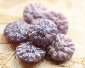 PURPLE DAHLIAS .. 10 Premium Czech Glass Dahlia Flower Beads 14mm (5017-st)