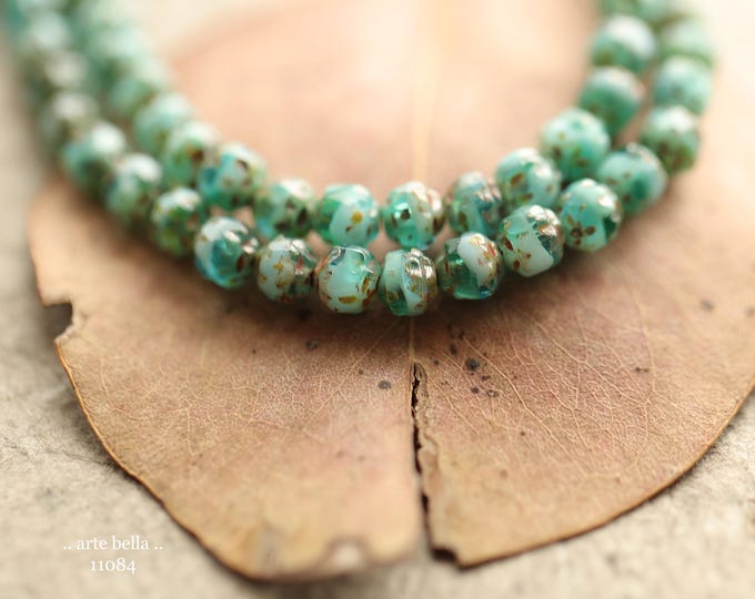 EARTHY OCEAN BEBE Cathedrals .. New 40 Premium Picasso Czech Glass Faceted Cathedral Beads 4mm (11084-st) .. jewelry supplies