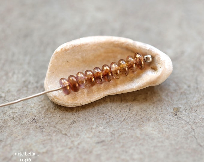 New .. Gilded HONEY ROSE DOTS .. 100 Premium Luster Picasso Czech Glass Rondelle Spacer Beads 4x2mm (11316-100) .. jewelry supplies