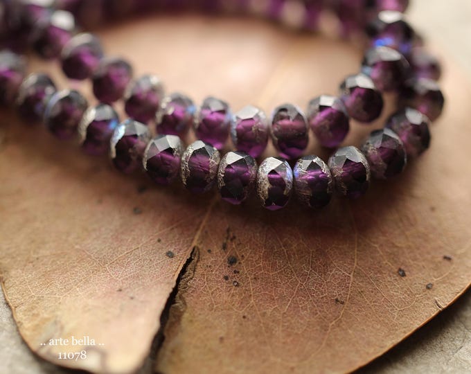 Mystic SILVERED EGGPLANT BABIES .. New 30 Premium Matte Czech Glass Faceted Rondelle Beads 3x5mm (11078-st) .. jewelry supplies