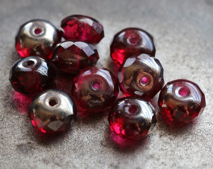 back in stock .. PEWTER BERRY BLISS .. 25 Premium Czech Glass Faceted Rondelle Beads 6x8mm (1119-st) .. jewelry supplies