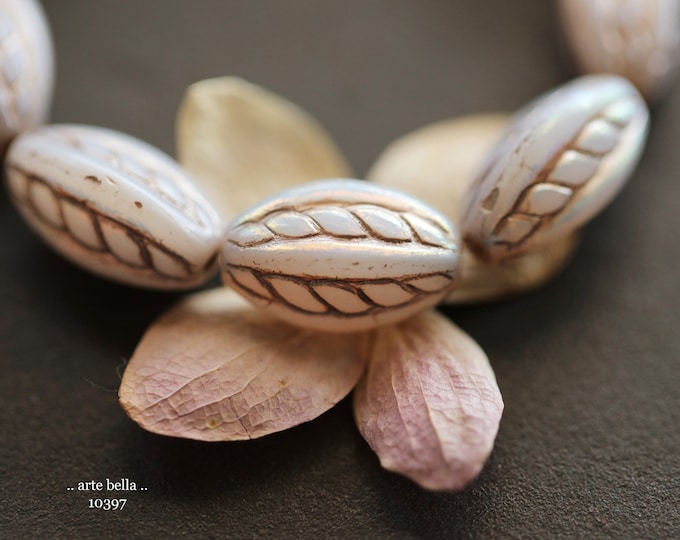 MYSTIC PEARL TWIST .. 10 Premium Czech Glass Twisted Oval Beads 15x9mm (10397-st) .. jewelry supplies