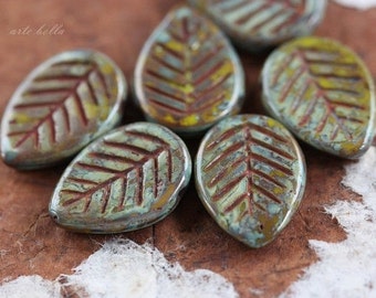 FALLEN LEAVES .. 6 Premium Picasso Czech Glass Dogwood Leaf Beads 16x12mm (3218-6) .. jewelry supplies