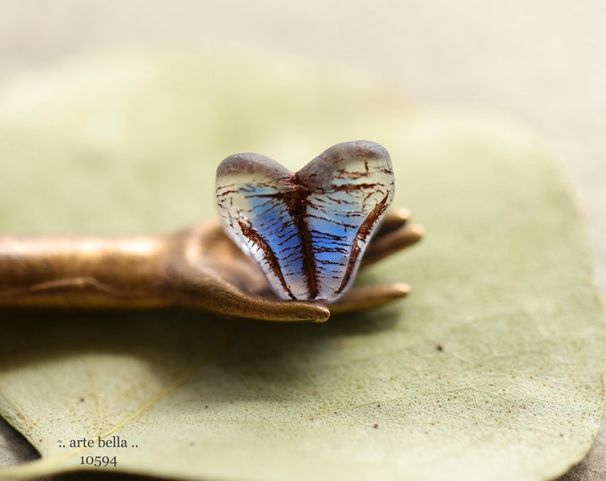last ones .. BRONZED BLUE BELLS .. 4 Premium Matte Czech Glass Bell Flower Beads 11x9x13mm (10594-4) .. jewelry supplies