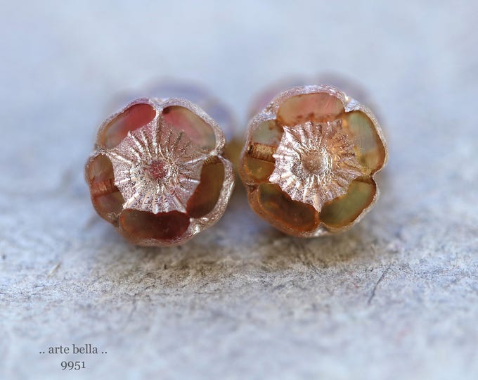 back in stock .. SILVERED SANGRIA PANSY .. 6 Premium Etched Czech Glass Hibiscus Flower Bead Mix 12mm (9951-6) .. jewelry supplies
