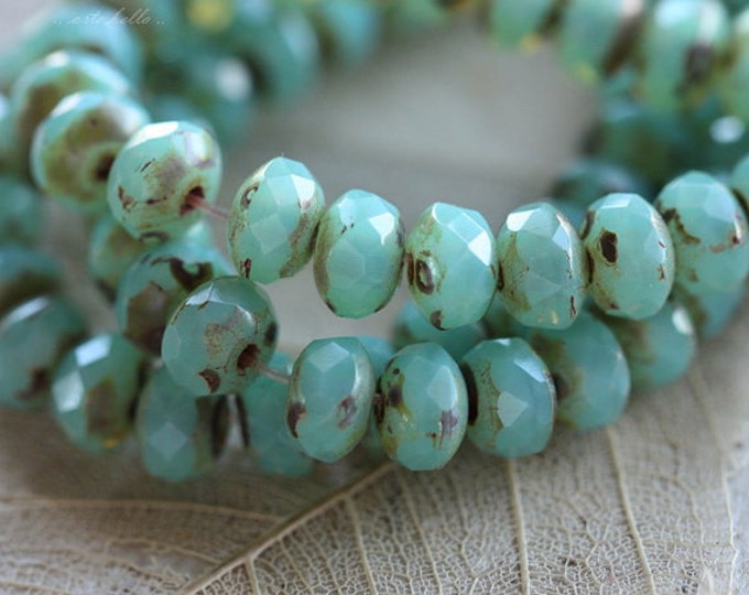 premium glass beads .. LAGOON BABIES No. 1 .. 30 Picasso Czech Glass Blue Green Faceted Rondelle Beads 3x5mm (4486-st) .. jewelry supplies