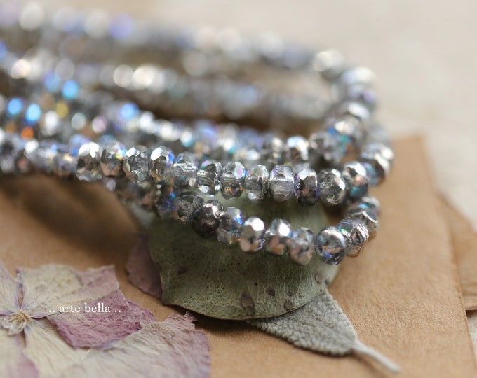 SILVER MYSTIC BITS .. 50 Premium Czech Glass Faceted Rondelle Beads 2.5x4mm (9635-st) .. jewelry supplies
