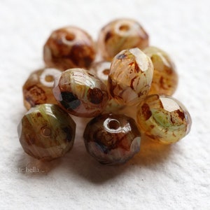 premium glass beads .. EARTHY PINK PEONIES .. 25 Picasso Czech Glass Faceted Rondelle Beads 6x8-9mm (8369-st) .. jewelry supplies