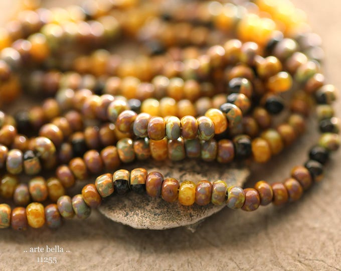 New .. EARTHY AUTUMN SEEDS No. 11255 .. 21" Picasso Czech Glass Aged Striped Seed Bead Mix Size 8/0 (11255-st) .. jewelry supplies