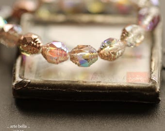 MYSTIC COPPER LANTERNS .. 15 Premium Czech Glass Carved Cathedral Oval Beads 8x6mm (11042-st) .. jewelry supplies