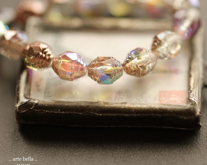 back in stock .. MYSTIC COPPER LANTERNS .. 15 Premium Czech Glass Carved Cathedral Oval Beads 8x6mm (11042-st) .. jewelry supplies