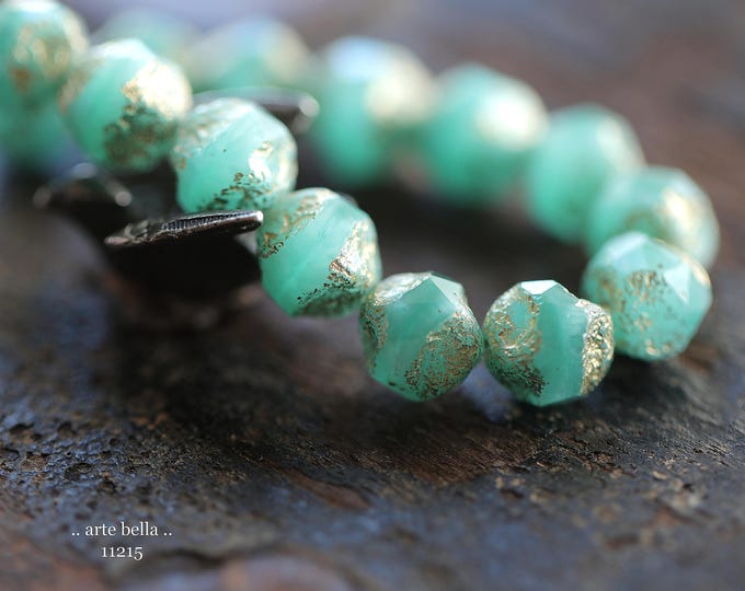 GOLDEN BEACH NUGGETS .. New 15 Premium Etched Czech Glass Baroque Central Cut Beads 9mm (11215-st) .. jewelry making supplies