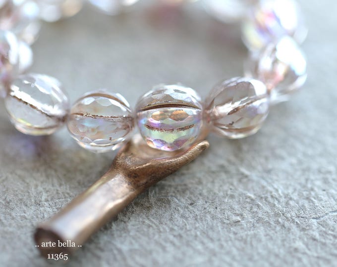 New .. CLEARLY MYSTIC GLITZ .. 12 Premium Czech Glass Faceted Melon Beads 10mm (11365-st) .. jewelry supplies