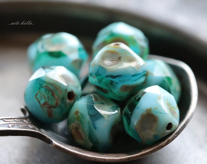 back in stock .. OCEANIC NUGGETS .. 15 Premium Picasso Czech Glass Baroque Beads 8mm (5163-st) .. jewelry supplies