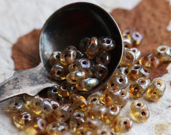 last ones .. SILVERED HONEY HOOTS .. 50 Premium Picasso Czech Glass Super Duo Seed Beads 5x2.5mm (7327-50) .. jewelry supplies