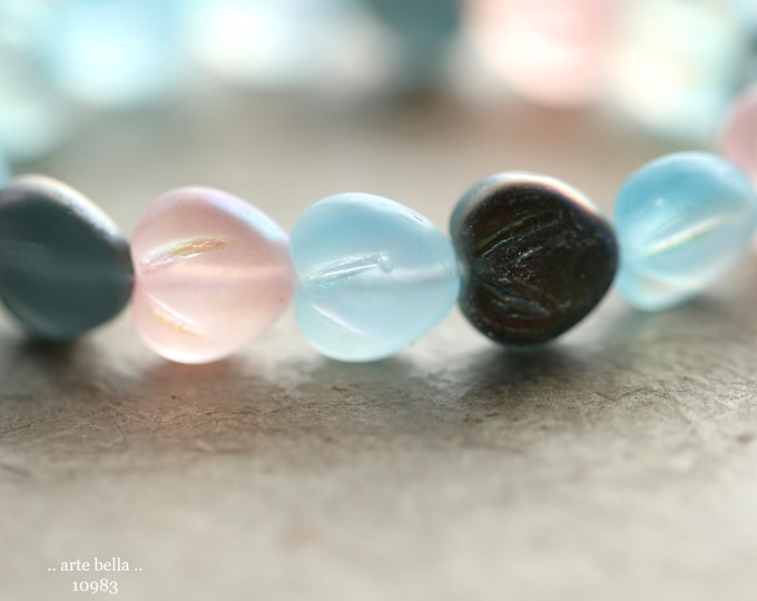 PUFFY HEART MIX .. New 15 Premium Czech Matte Glass Heart Beads 10x11mm (10983-st) .. jewelry supplies