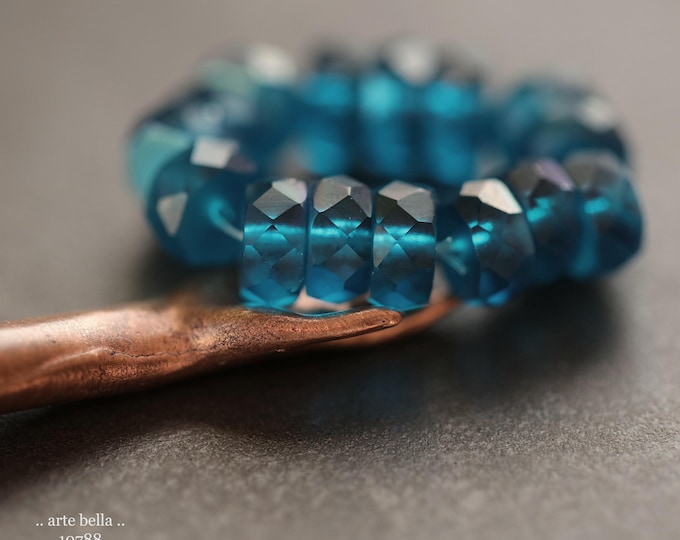 Matte MYSTIC PACIFIC WHEELS .. 15 Premium Czech Glass Faceted Heishi Rondelle Bead 4x8mm (10788-st) .. jewelry supplies