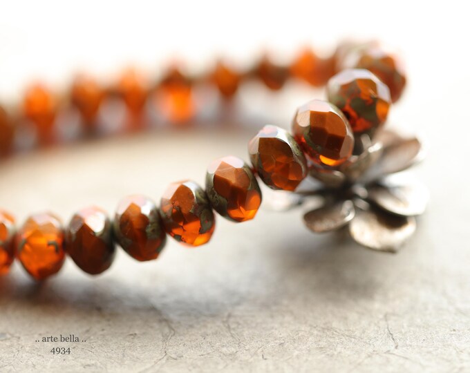 AUTUMN ZINNIA'S .. 25 Premium Picasso Czech Glass Faceted Rondelle Beads 6x8mm (4934-st) .. jewelry making supplies