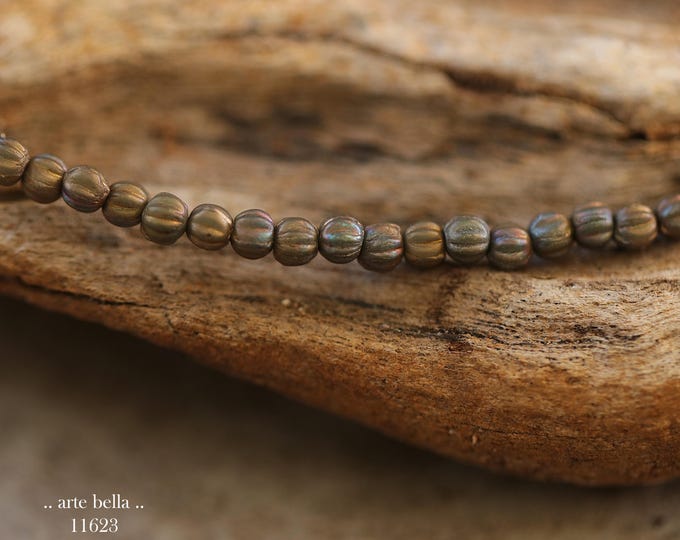New .. Matte BRONZED PEWTER MINI Melons .. 100 Premium Metallic Luster Czech Glass Bead Mix 3mm (11623-st) .. jewelry supplies