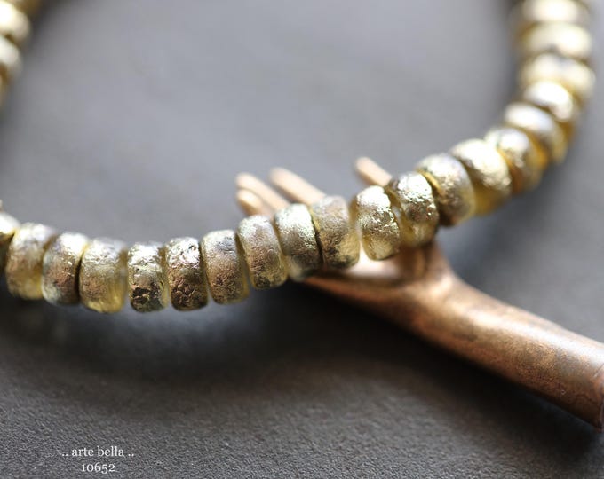 RUSTIC GOLD WHEELS .. 50 Premium Etched Czech Glass Heishi Rondelle Beads 3x6mm (10652-st) .. jewelry supplies