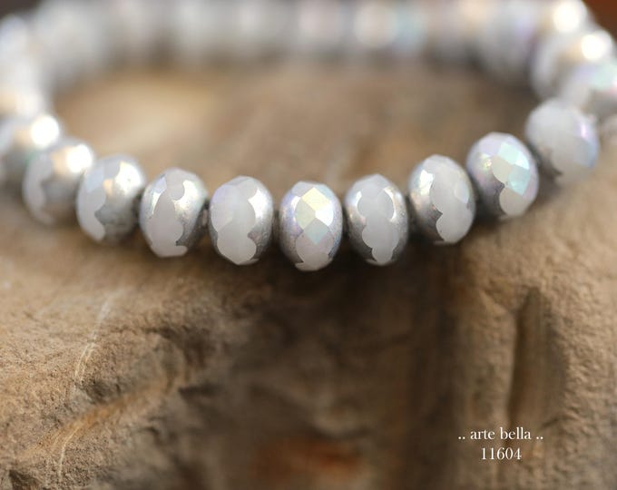New .. SILVERED MYSTIC PEBBLES .. 25 Premium Czech Matte Glass Faceted Rondelle Beads 5x7mm (11604-st) .. jewelry supplies