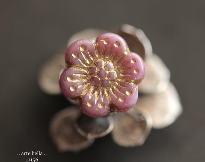 premium glass beads .. GOLDEN PINK ROSES .. New 6 Czech Glass Wild Rose Beads 14mm (11156-6) .. jewelry making supplies
