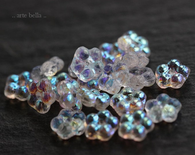 FAIRY VINCA .. 50 Premium Czech Glass Aurora Borealis Flower Spacer Beads 5mm (6320-st) .. jewelry supplies