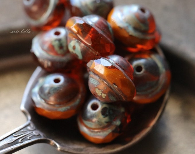 ORANGE BLISS No. 1 .. 15 Premium Picasso Czech Glass Saturn Beads 8x10mm (4878-st)