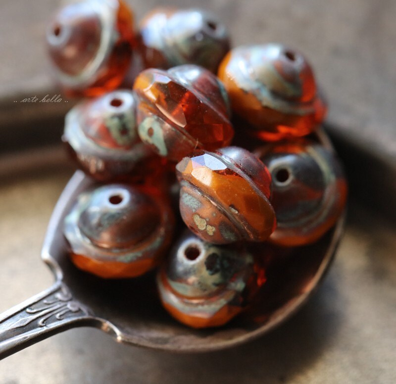 ORANGE BLISS No. 1 .. 10 Premium Picasso Czech Glass Saturn Beads 8x1…