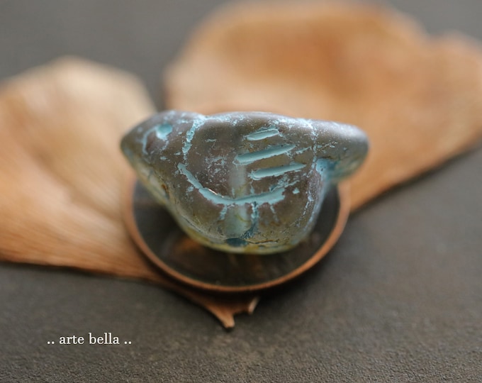 back in stock .. GRAY SKY CHIRPS .. 6 Matte Picasso Czech Glass Bird Beads 11x22mm (9556-st) .. jewelry making supplies