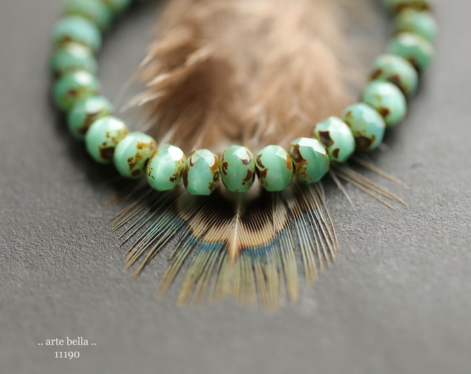 premium glass beads .. EARTHY SEAFOAM BEACH Babies .. New 30 Picasso Czech Glass Faceted Rondelle Beads 3x5mm (11190-st) .. jewelry supplies