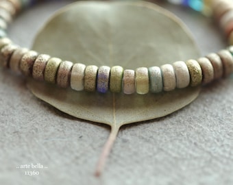 GOLDEN HEISHI MIX .. 50 Czech Etched Glass Heishi Rondelle Beads 3x6mm (11360-st) .. jewelry supplies